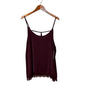 NWT Massini Womens Burgundy Sleeveless Cami Top With Lace Hem 1X